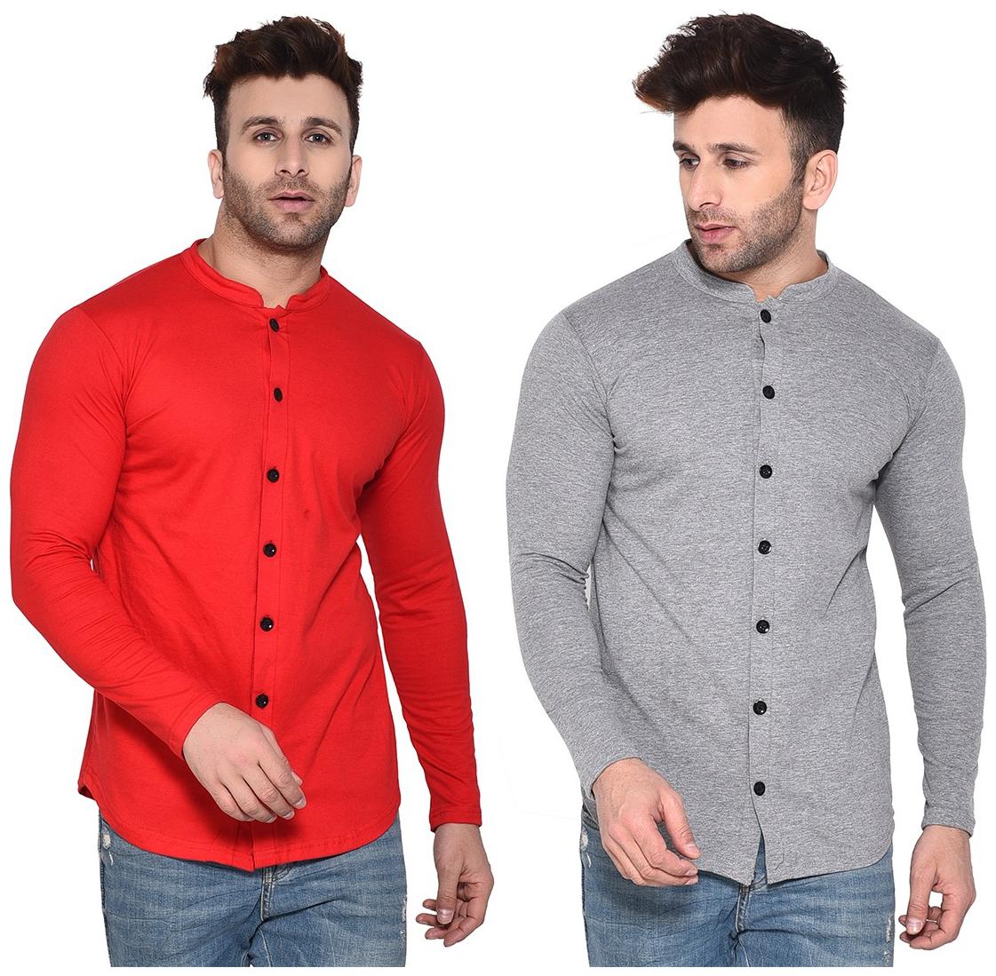 

BLISSTONE Men Red Grey Solid Regular Fit Casual Shirt