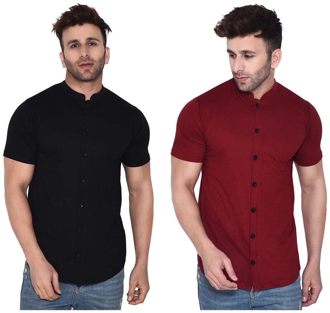 

BLISSTONE Men Black Maroon Solid Regular Fit Casual Shirt