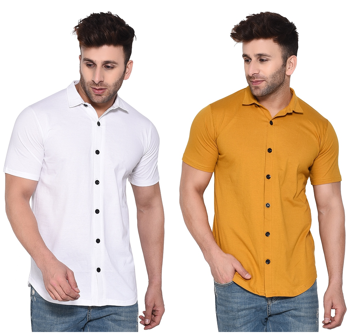 

BLISSTONE Men White Yellow Solid Regular Fit Casual Shirt