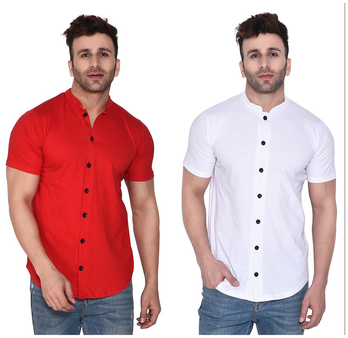 

BLISSTONE Men Red White Solid Regular Fit Casual Shirt