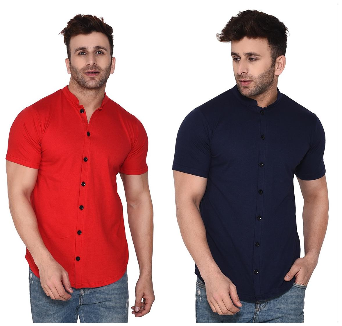 

BLISSTONE Men Red Blue Solid Regular Fit Casual Shirt