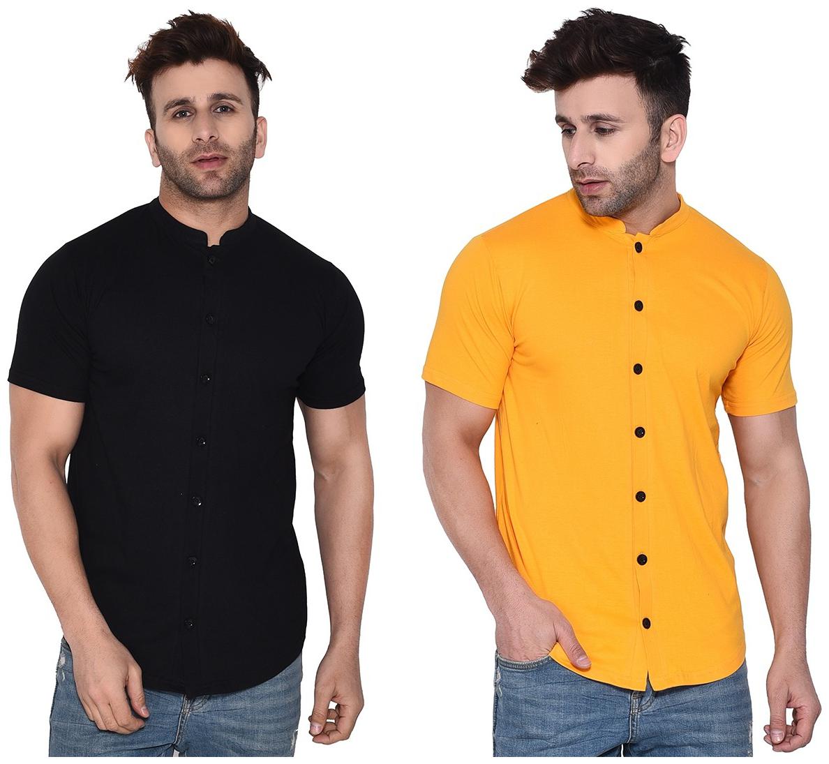 

BLISSTONE Men Black Yellow Solid Regular Fit Casual Shirt