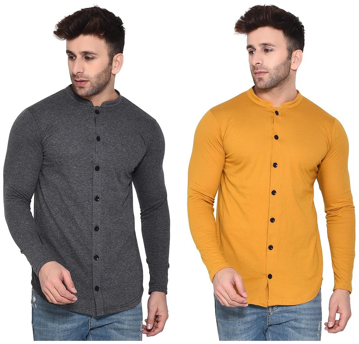 

BLISSTONE Men Grey Yellow Solid Regular Fit Casual Shirt