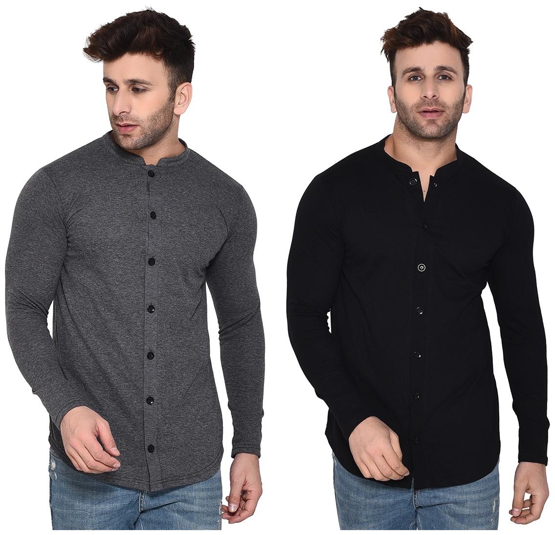 

BLISSTONE Men Grey Black Solid Regular Fit Casual Shirt