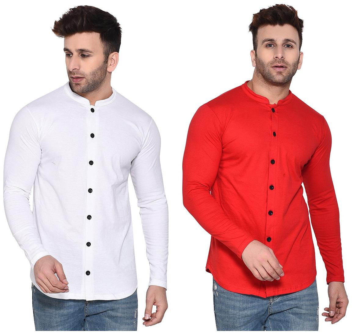 

BLISSTONE Men White Red Solid Regular Fit Casual Shirt