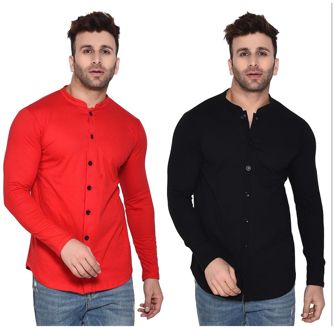 

BLISSTONE Men Red Black Solid Regular Fit Casual Shirt