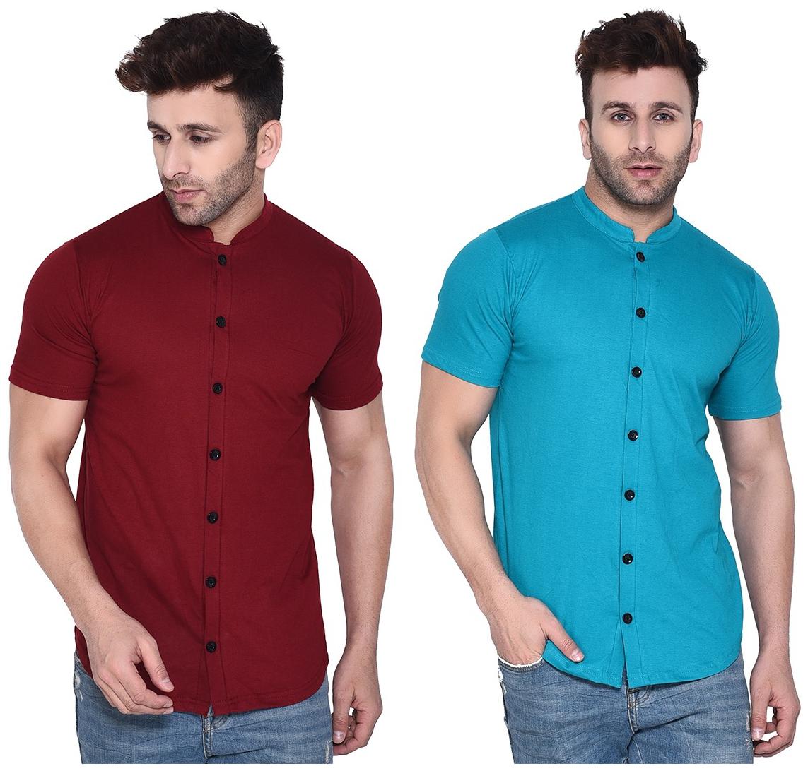 

BLISSTONE Cotton Blend Solid Maroon and Turquoise Color Shirt For Men (Pack Of 2)