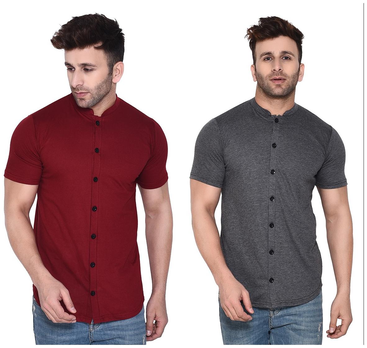 

BLISSTONE Men Maroon Grey Solid Regular Fit Casual Shirt