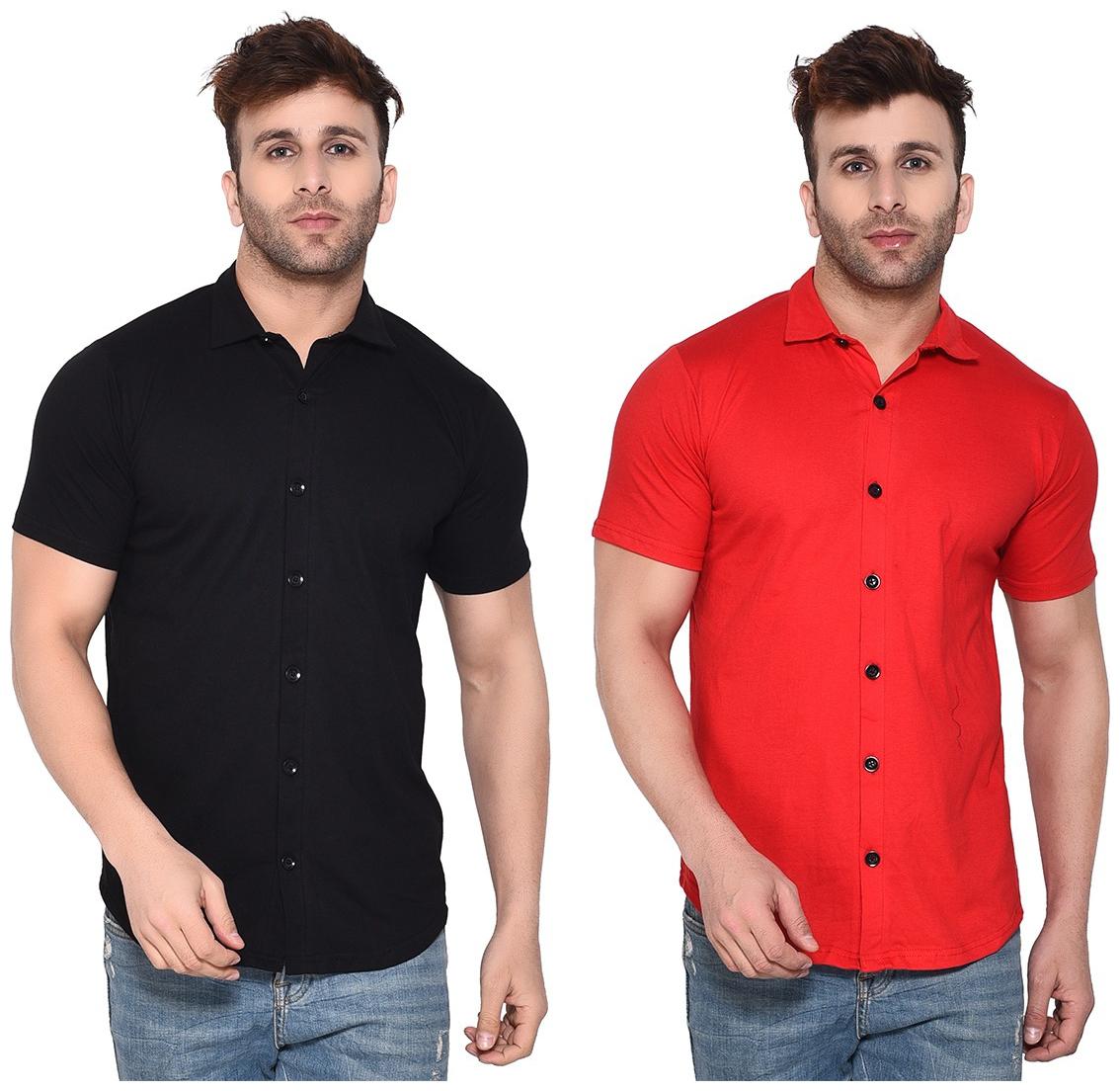 

BLISSTONE Men Black Red Solid Regular Fit Casual Shirt