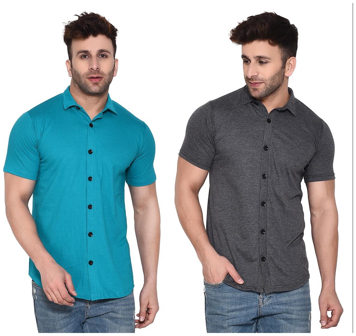

BLISSTONE Cotton Blend Solid Turquoise and Grey Color Shirt For Men (Pack Of 2)