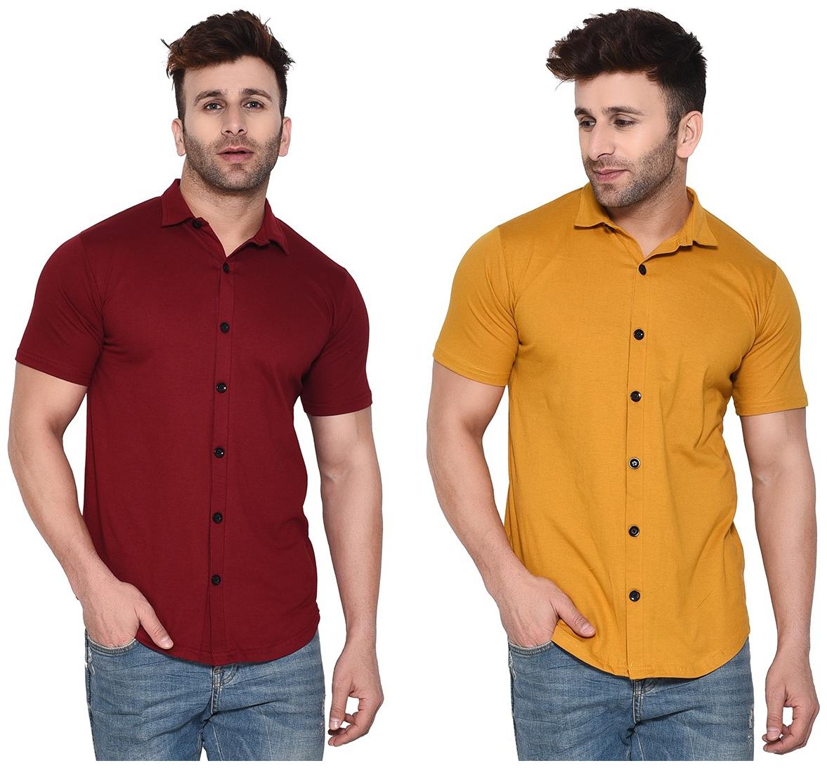 

BLISSTONE Men Maroon Yellow Solid Regular Fit Casual Shirt