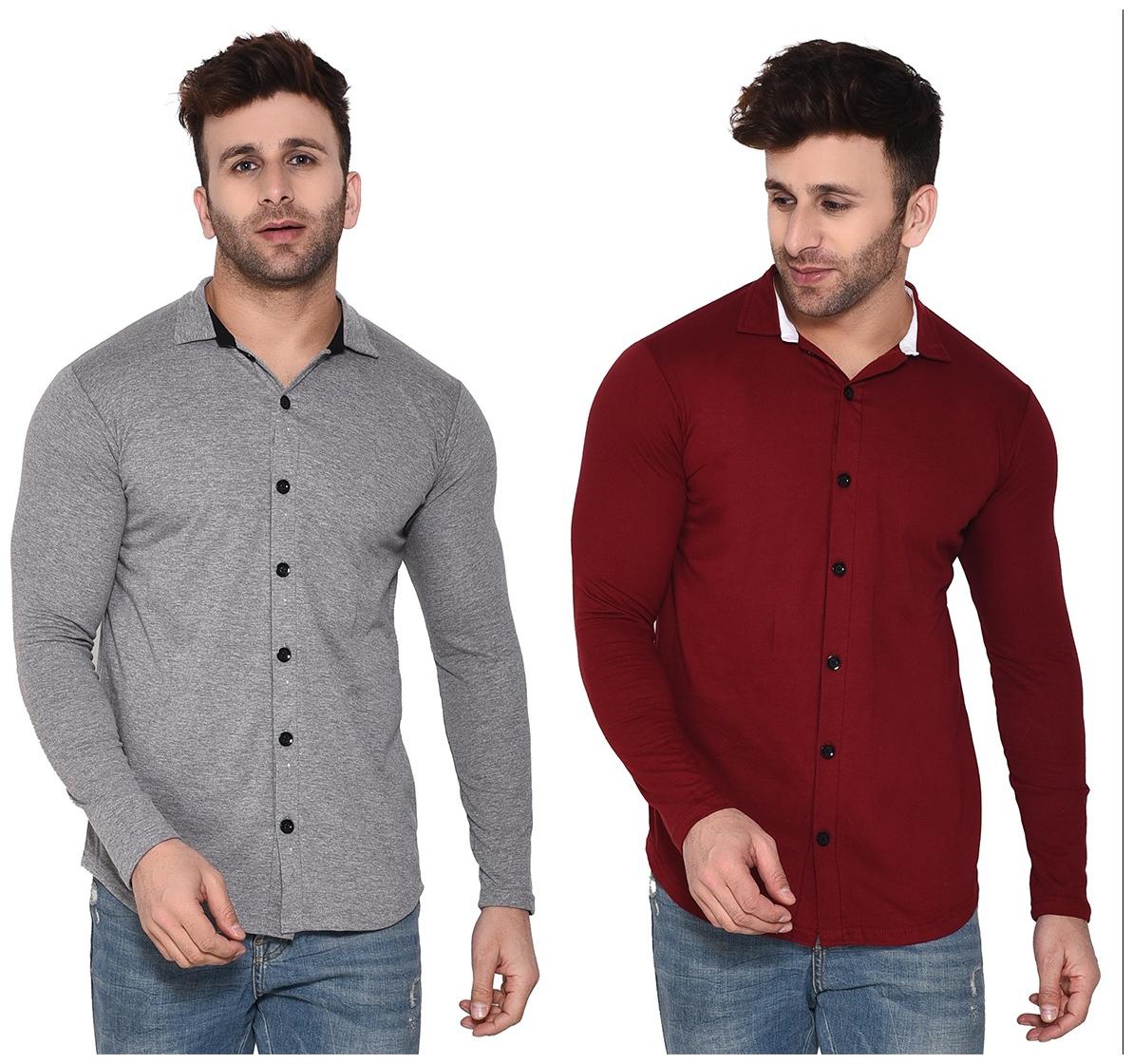 

BLISSTONE Men Grey Maroon Solid Regular Fit Casual Shirt