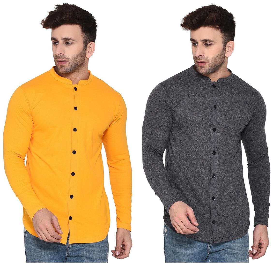 

BLISSTONE Men Yellow Grey Solid Regular Fit Casual Shirt