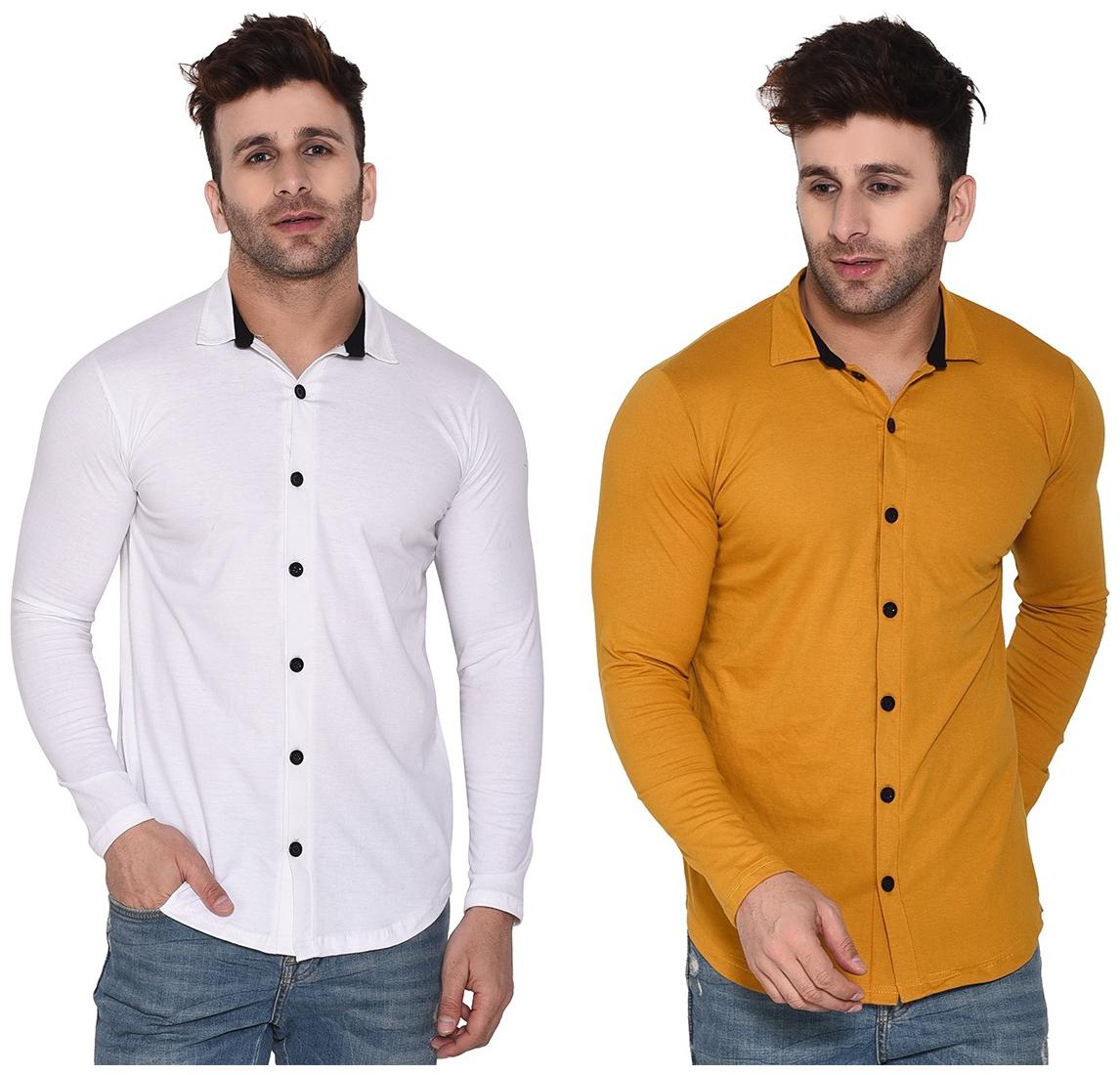 

BLISSTONE Men White Yellow Solid Regular Fit Casual Shirt