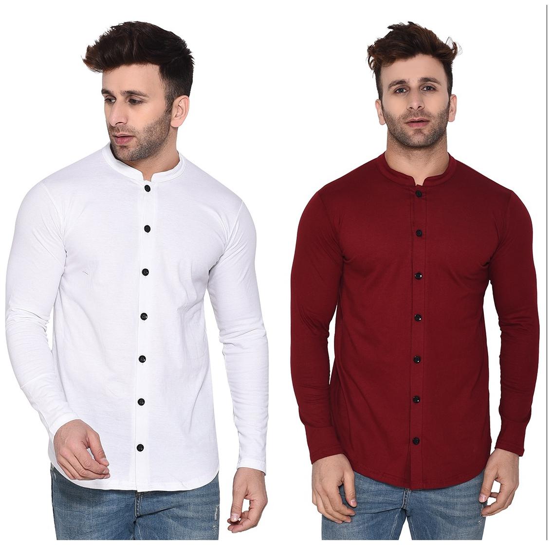 

BLISSTONE Men White Maroon Solid Regular Fit Casual Shirt