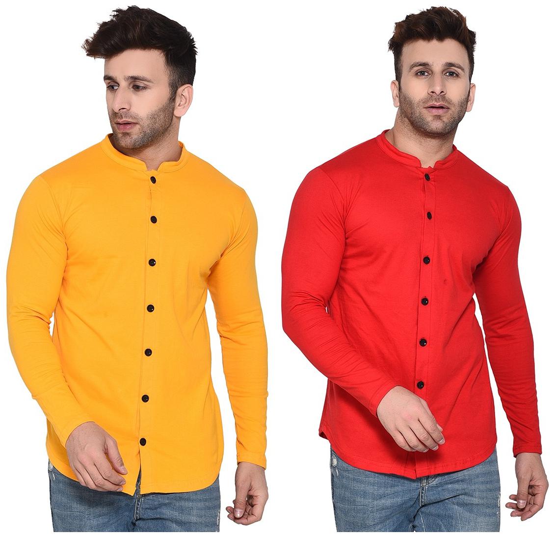 

BLISSTONE Men Yellow Red Solid Regular Fit Casual Shirt
