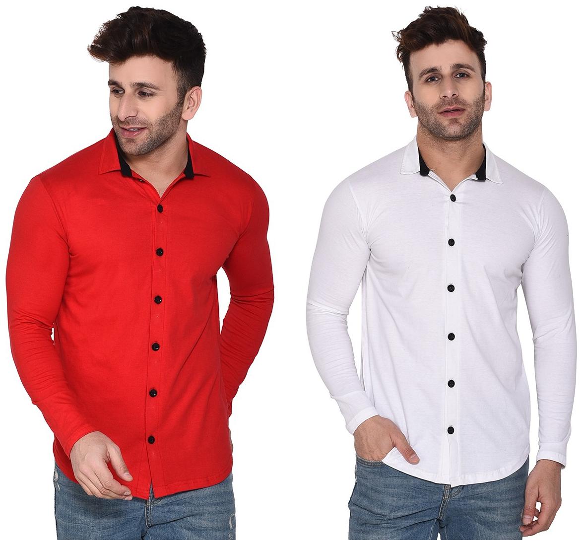 

BLISSTONE Men Red White Solid Regular Fit Casual Shirt