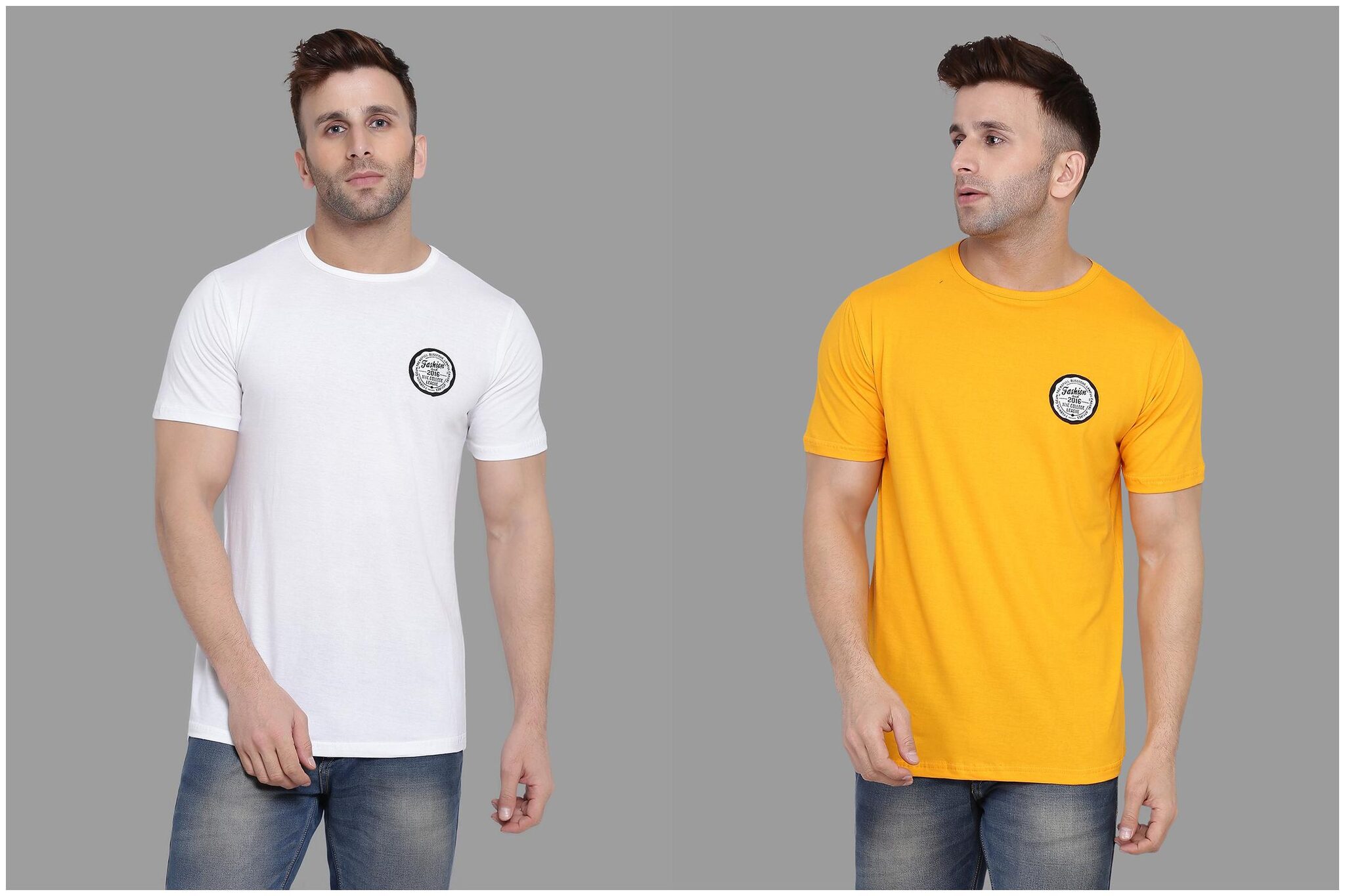 

BLISSTONE Men White Yellow Slim fit Cotton Blend Round neck T-Shirt - Pack Of 2