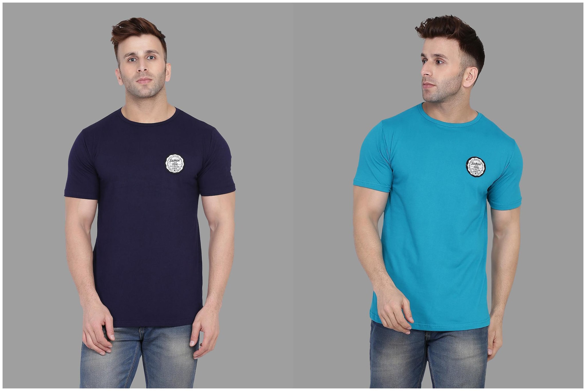 

BLISSTONE Men Navy blue Turquoise Slim fit Cotton Blend Round neck T-Shirt - Pack Of 2