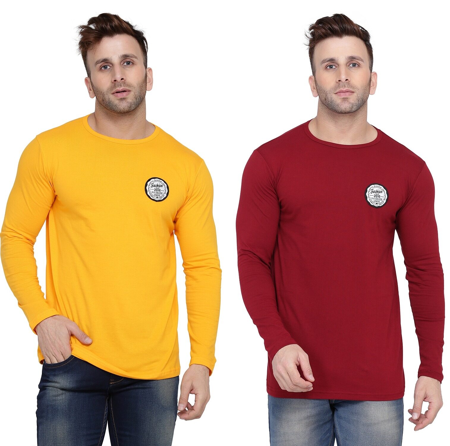 

BLISSTONE Men Yellow Maroon Slim fit Cotton Blend Round neck T-Shirt - Pack Of 2