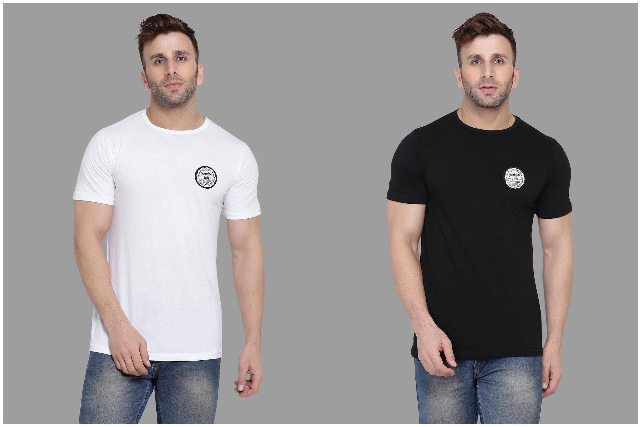 

BLISSTONE Men White Black Slim fit Cotton Blend Round neck T-Shirt - Pack Of 2