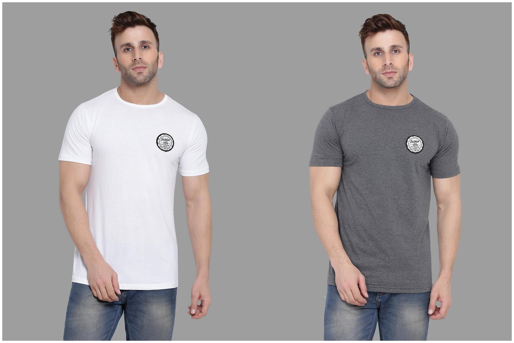 

BLISSTONE Men White Grey Slim fit Cotton Blend Round neck T-Shirt - Pack Of 2