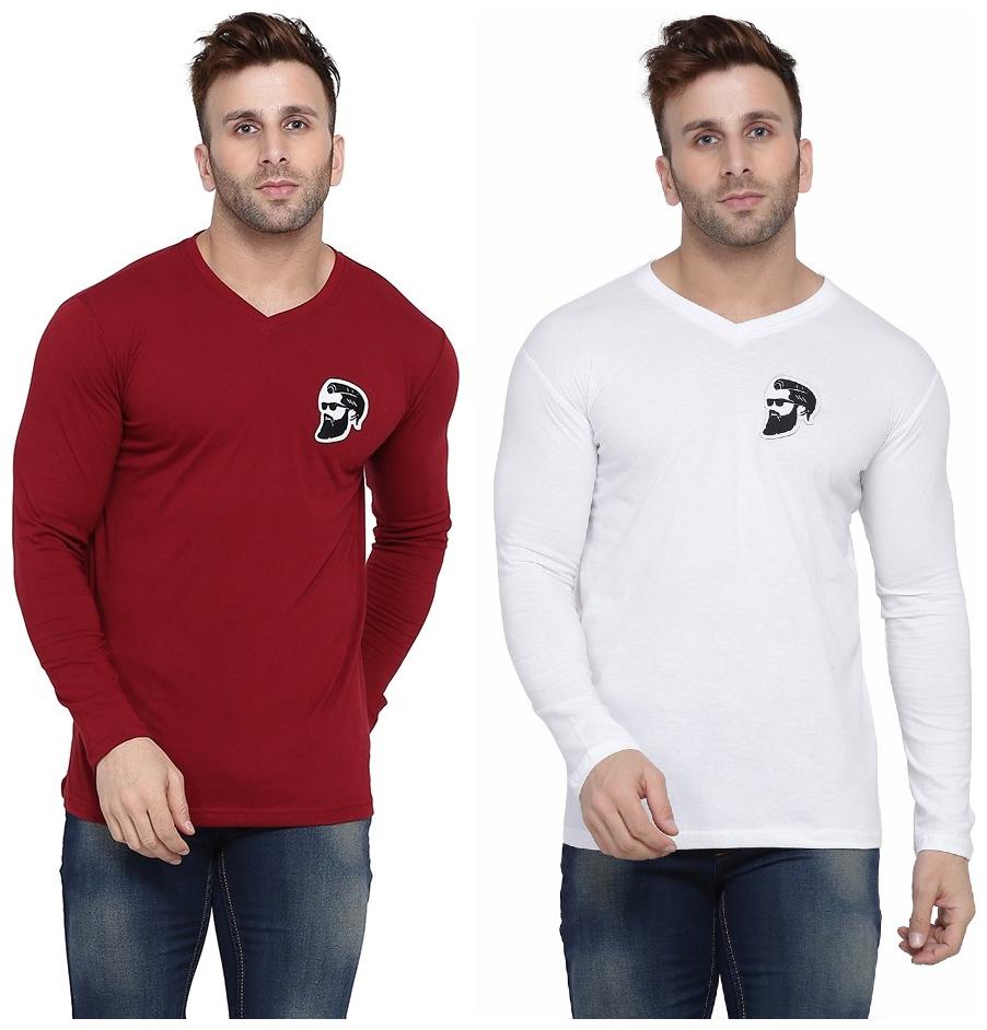 

Blisstone Mens V neck Full Sleeve T-shirt (Pack of 2) -Maroon White