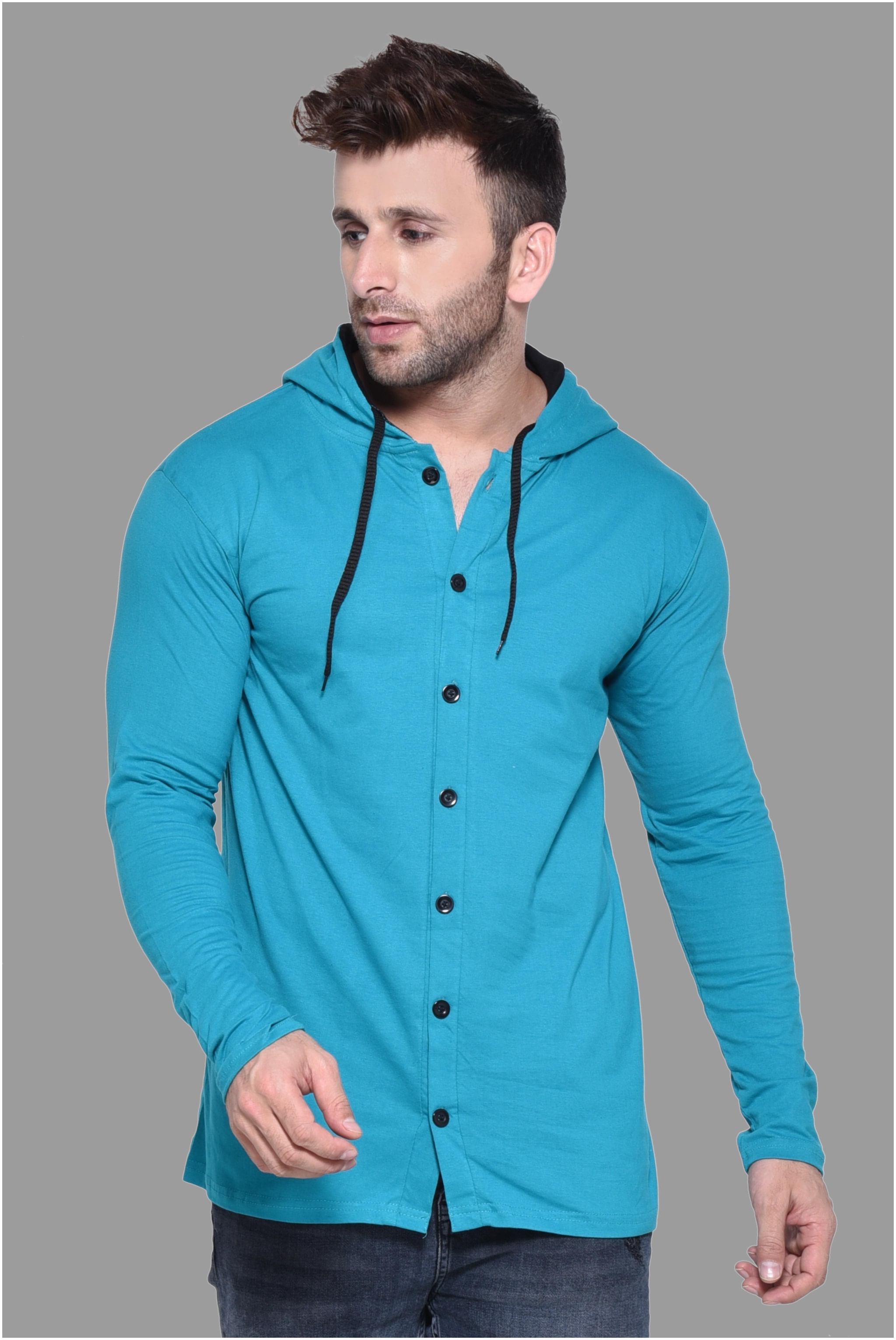 

BLISSTONE Men Cotton Blend Solid Casual Shirt Turquoise
