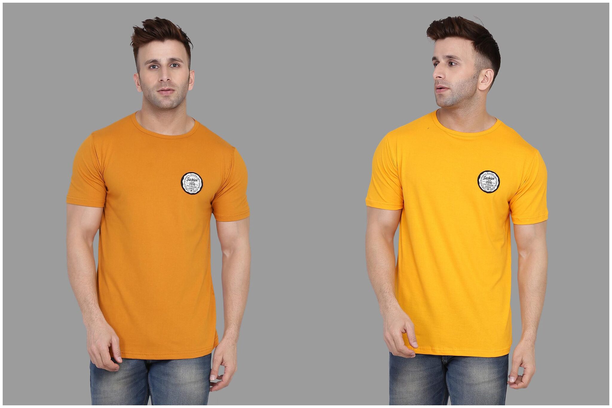 

BLISSTONE Men Mustard Yellow Slim fit Cotton Blend Round neck T-Shirt - Pack Of 2