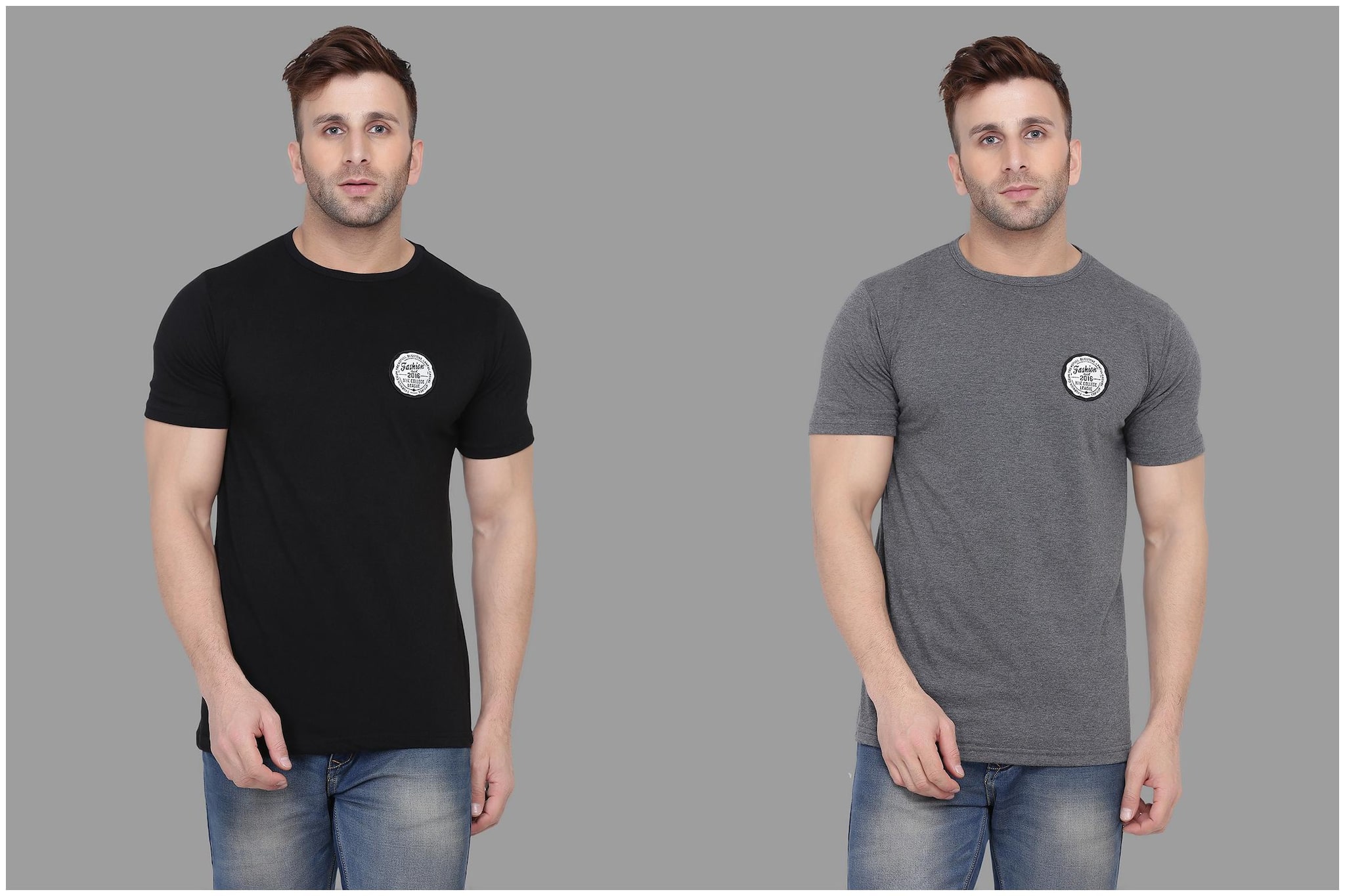 

BLISSTONE Men Black Grey Slim fit Cotton Blend Round neck T-Shirt - Pack Of 2
