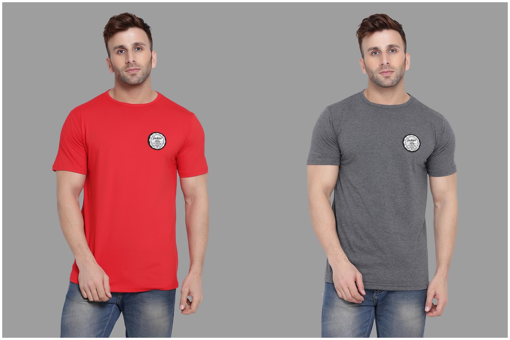 

BLISSTONE Men Red Grey Slim fit Cotton Blend Round neck T-Shirt - Pack Of 2
