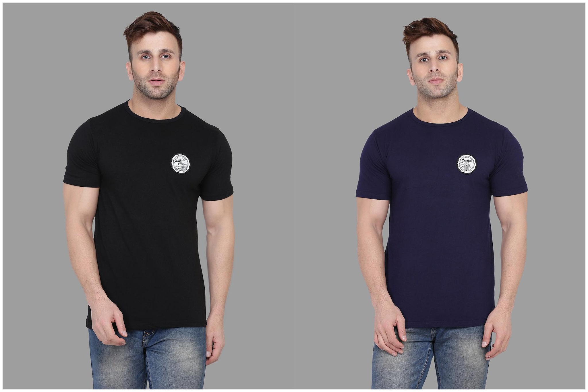 

BLISSTONE Men Black Navy blue Slim fit Cotton Blend Round neck T-Shirt - Pack Of 2