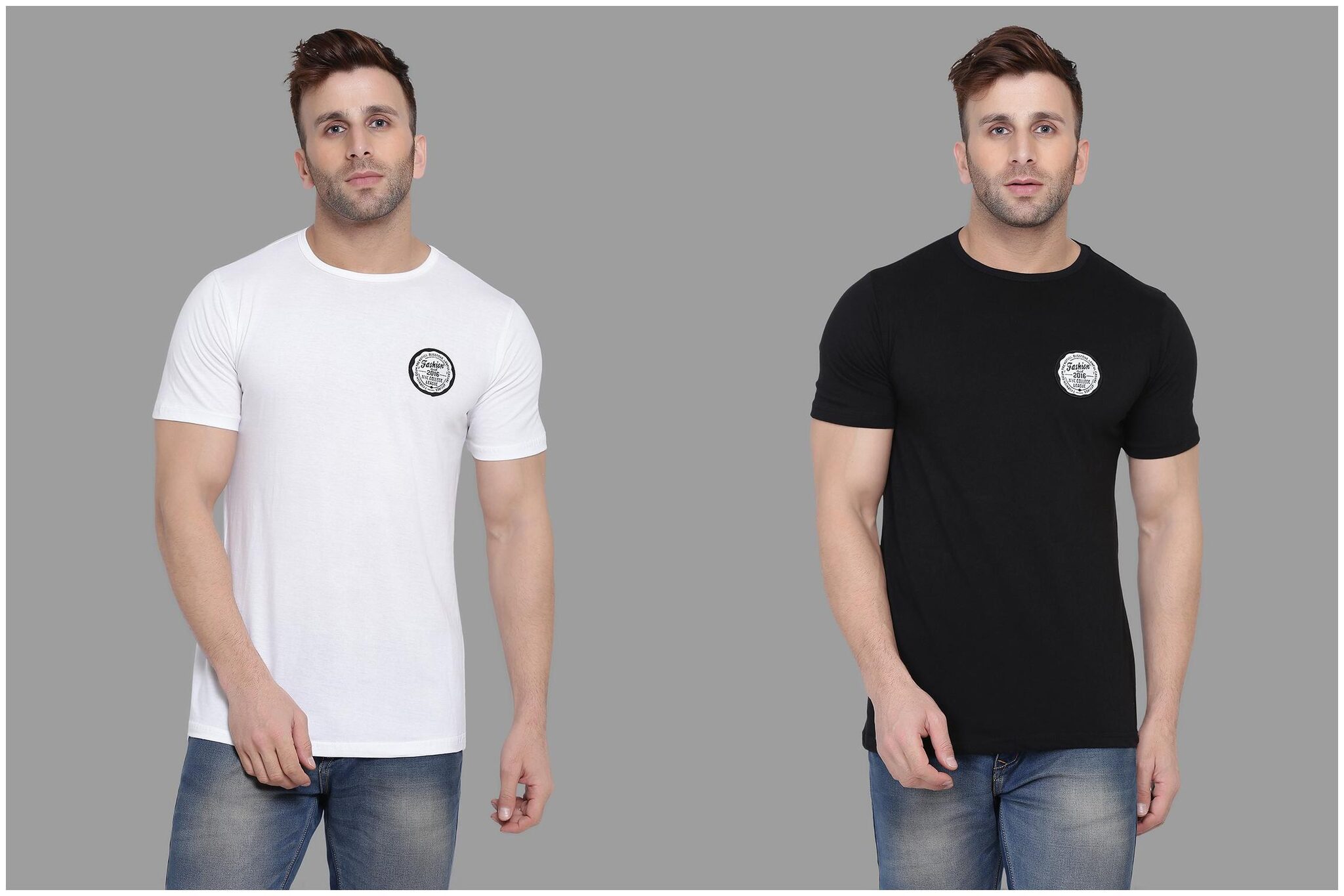 

BLISSTONE Men White Black Slim fit Cotton Blend Round neck T-Shirt - Pack Of 2