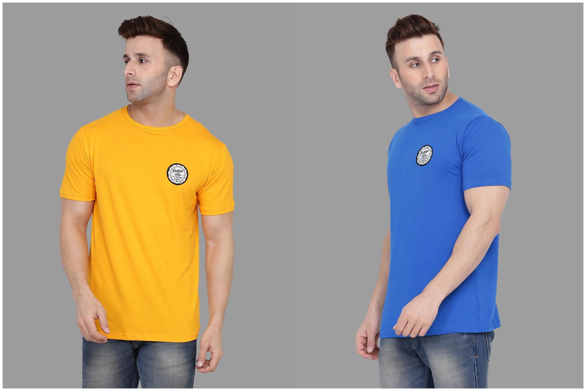 

BLISSTONE Men Yellow Blue Slim fit Cotton Blend Round neck T-Shirt - Pack Of 2