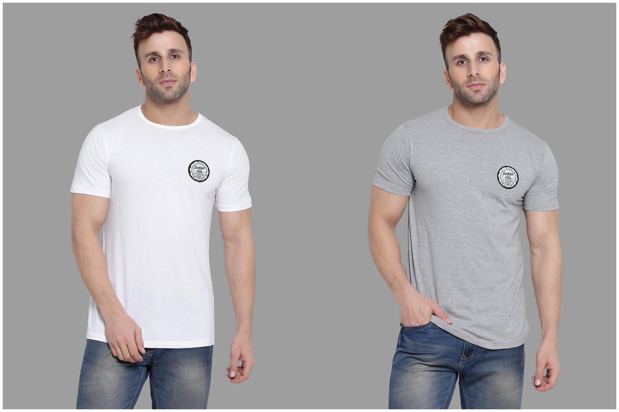 

BLISSTONE Men White Grey Slim fit Cotton Blend Round neck T-Shirt - Pack Of 2