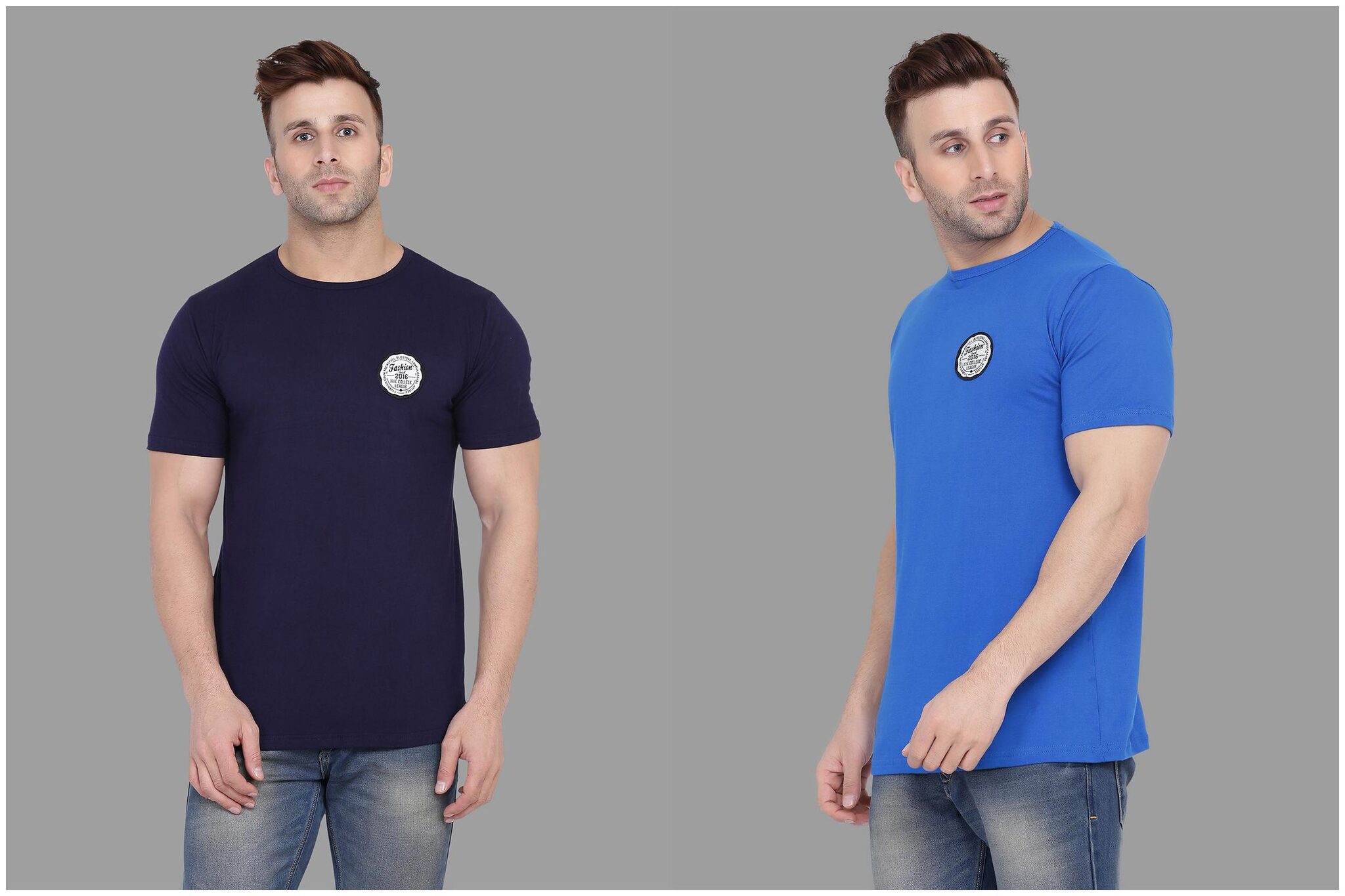 

BLISSTONE Men Navy blue Blue Slim fit Cotton Blend Round neck T-Shirt - Pack Of 2