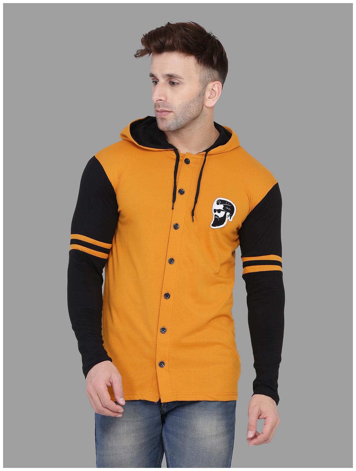 

BLISSTONE Men Cotton Blend Colorblocked Mustard Black Casual Shirt