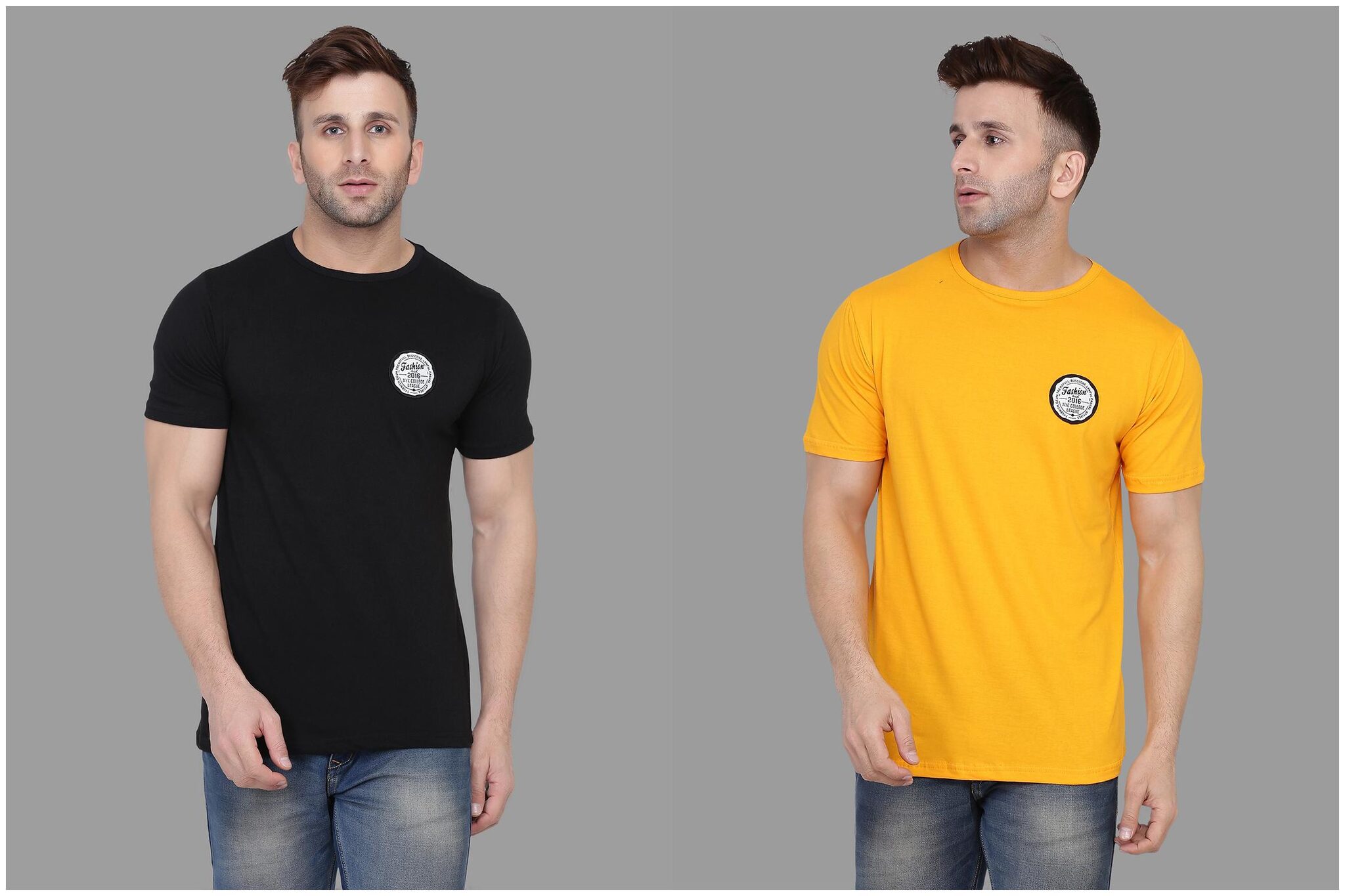 

BLISSTONE Men Black Yellow Slim fit Cotton Blend Round neck T-Shirt - Pack Of 2
