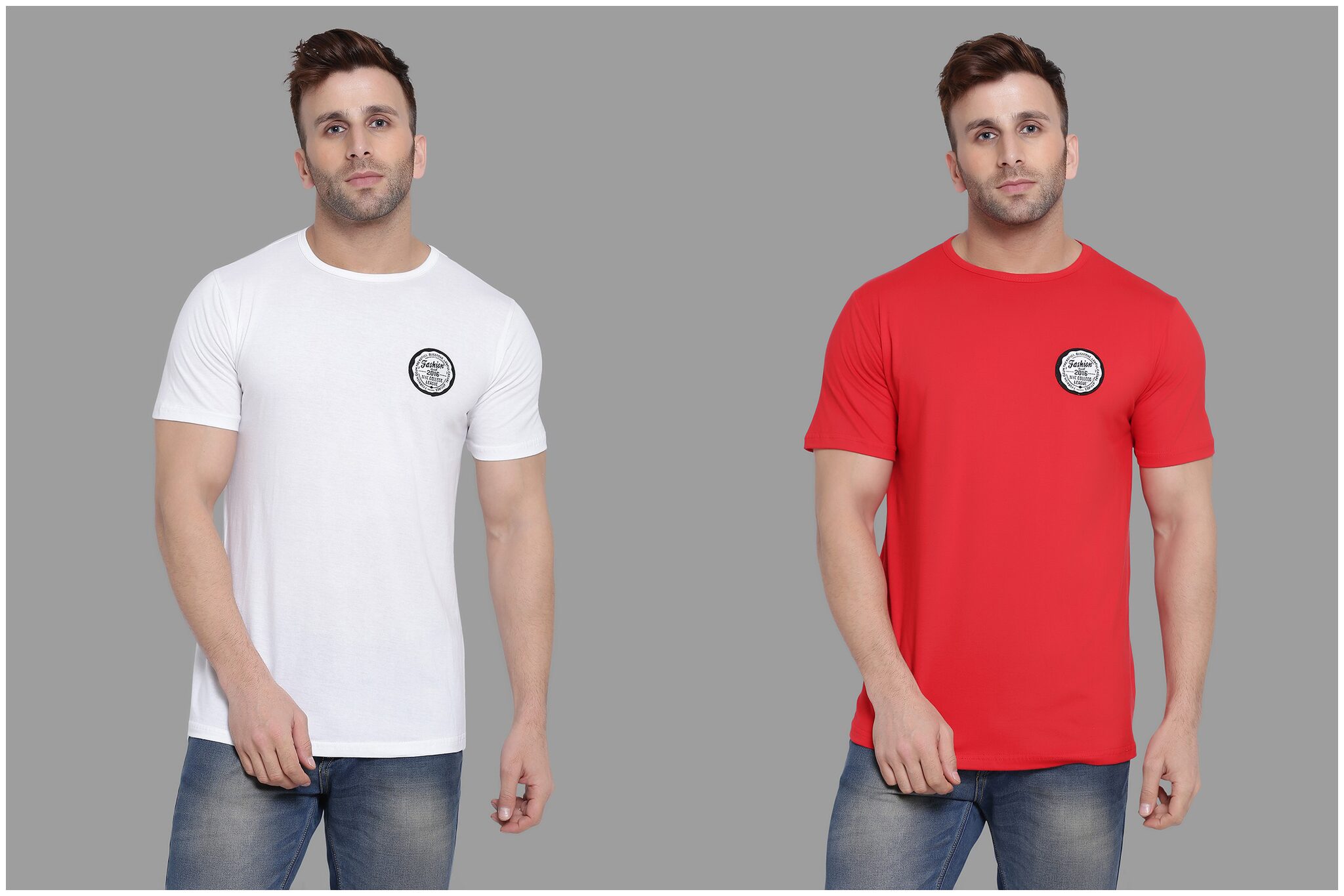 

BLISSTONE Men White Red Slim fit Cotton Blend Round neck T-Shirt - Pack Of 2