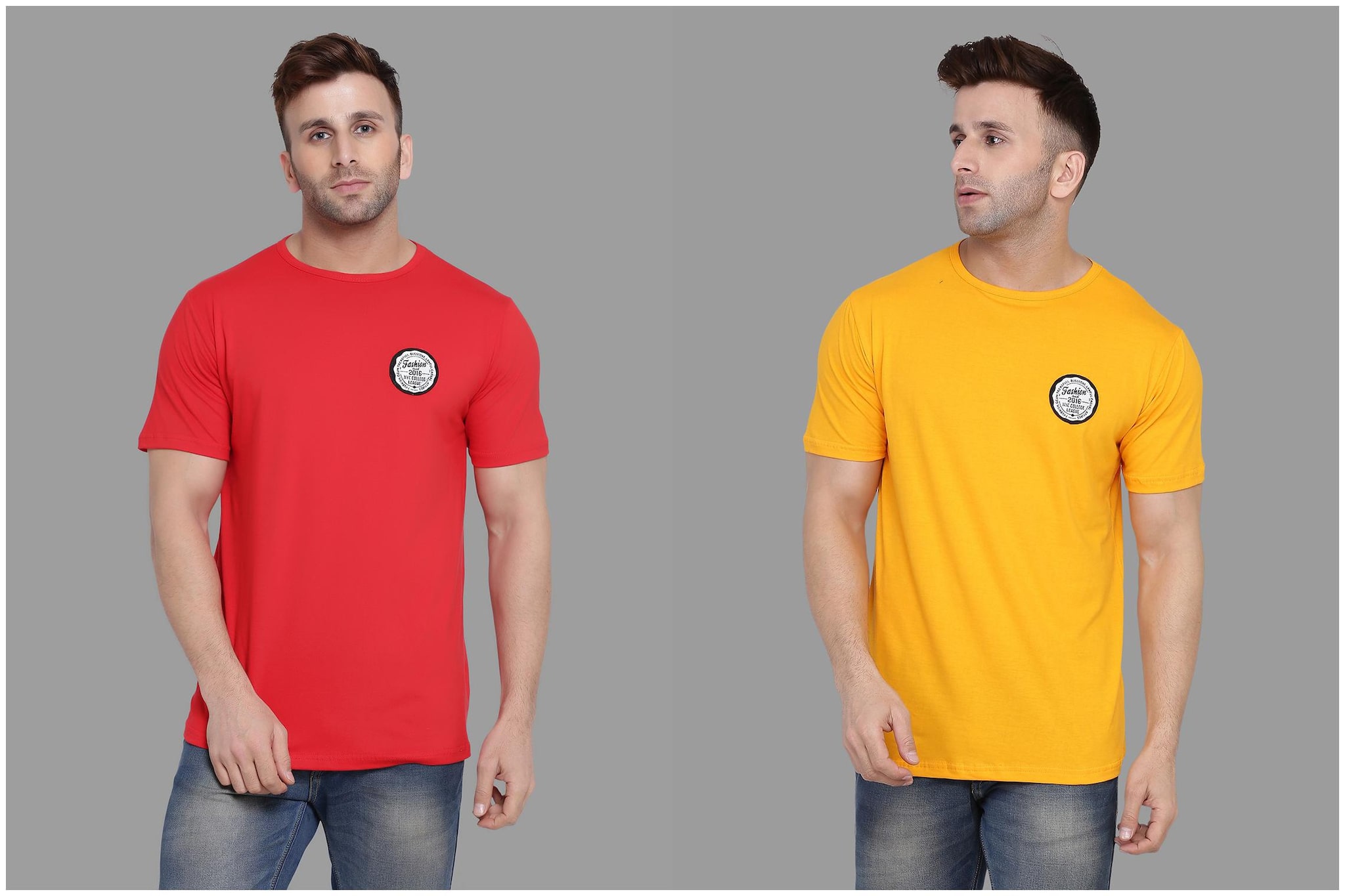 

BLISSTONE Men Red Yellow Slim fit Cotton Blend Round neck T-Shirt - Pack Of 2