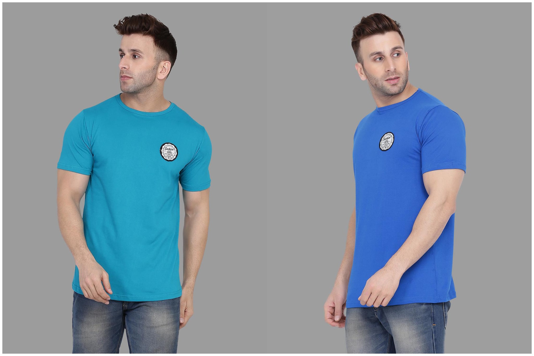 

BLISSTONE Men Turquoise Blue Slim fit Cotton Blend Round neck T-Shirt - Pack Of 2