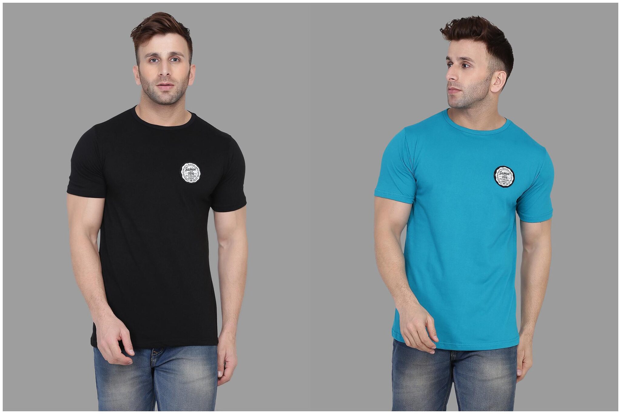 

BLISSTONE Men Black Turquoise Slim fit Cotton Blend Round neck T-Shirt - Pack Of 2