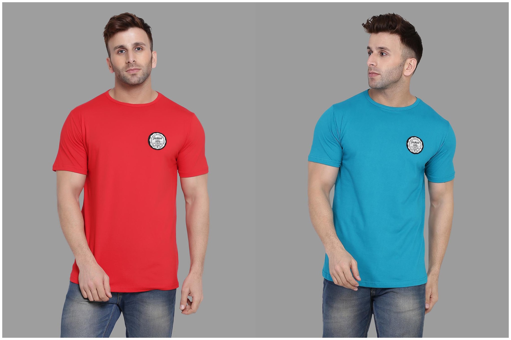 

BLISSTONE Men Red Turquoise Slim fit Cotton Blend Round neck T-Shirt - Pack Of 2