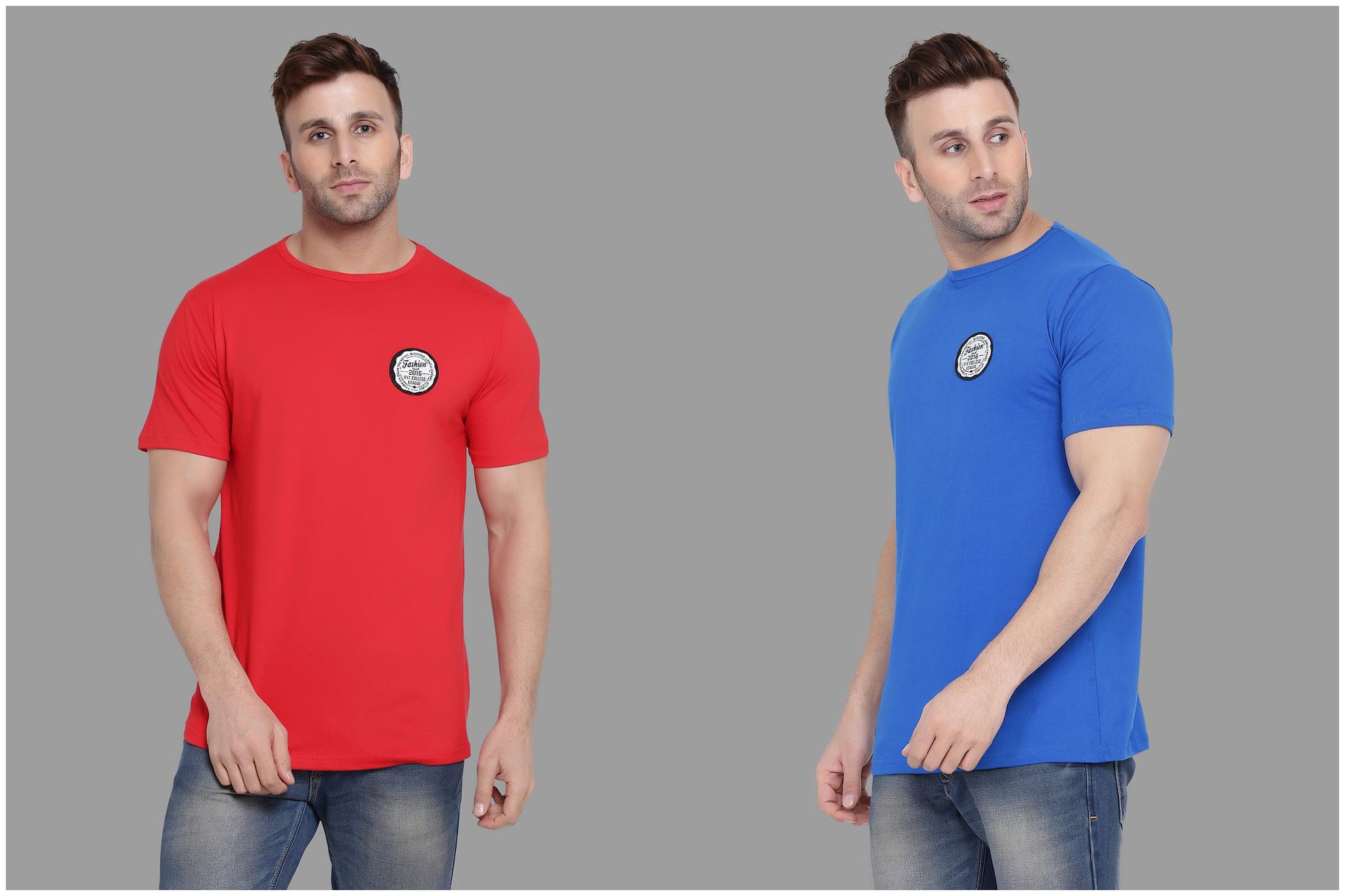 

BLISSTONE Men Red Blue Slim fit Cotton Blend Round neck T-Shirt - Pack Of 2