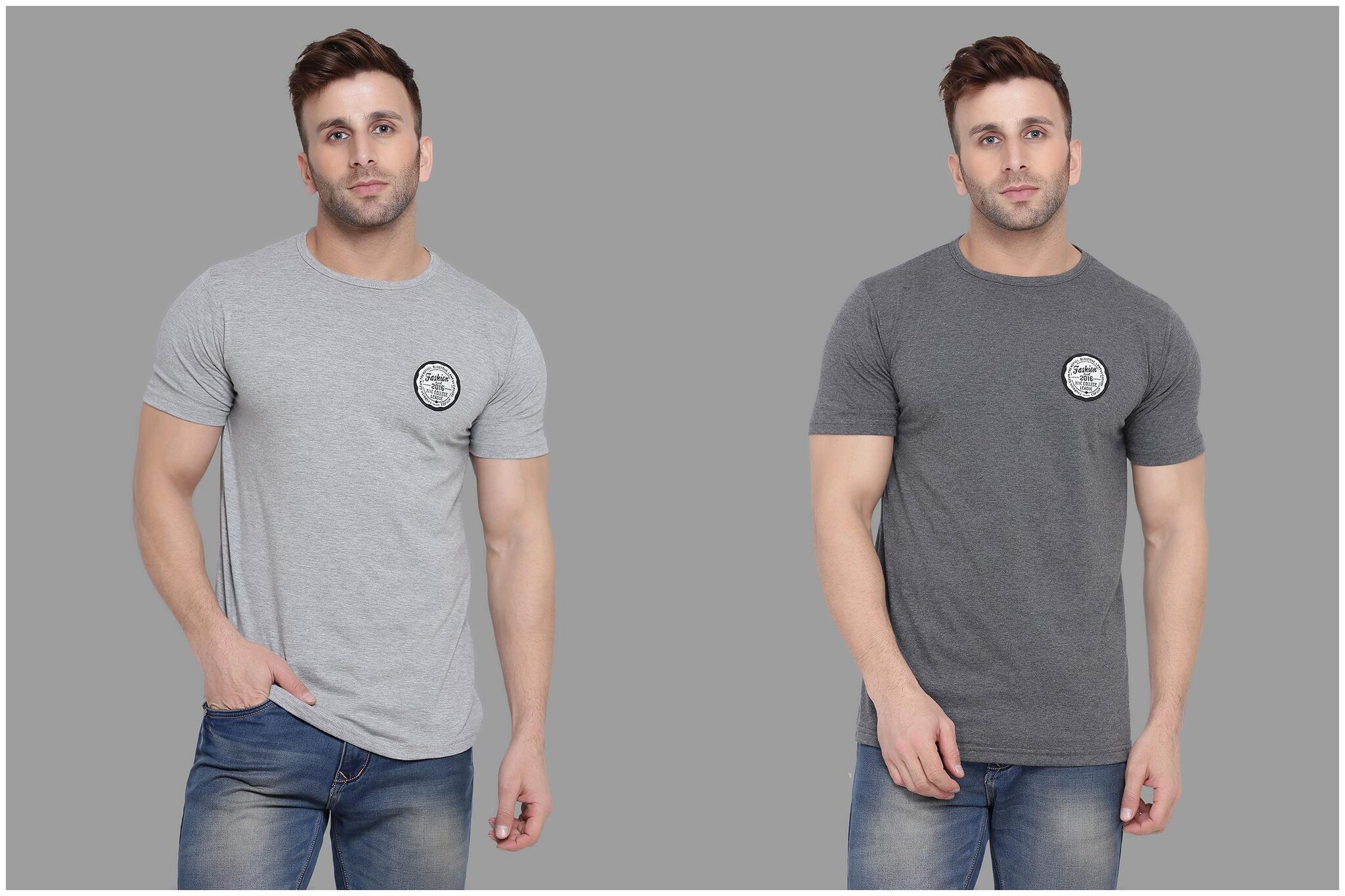 

BLISSTONE Men Grey Slim fit Cotton Blend Round neck T-Shirt - Pack Of 2