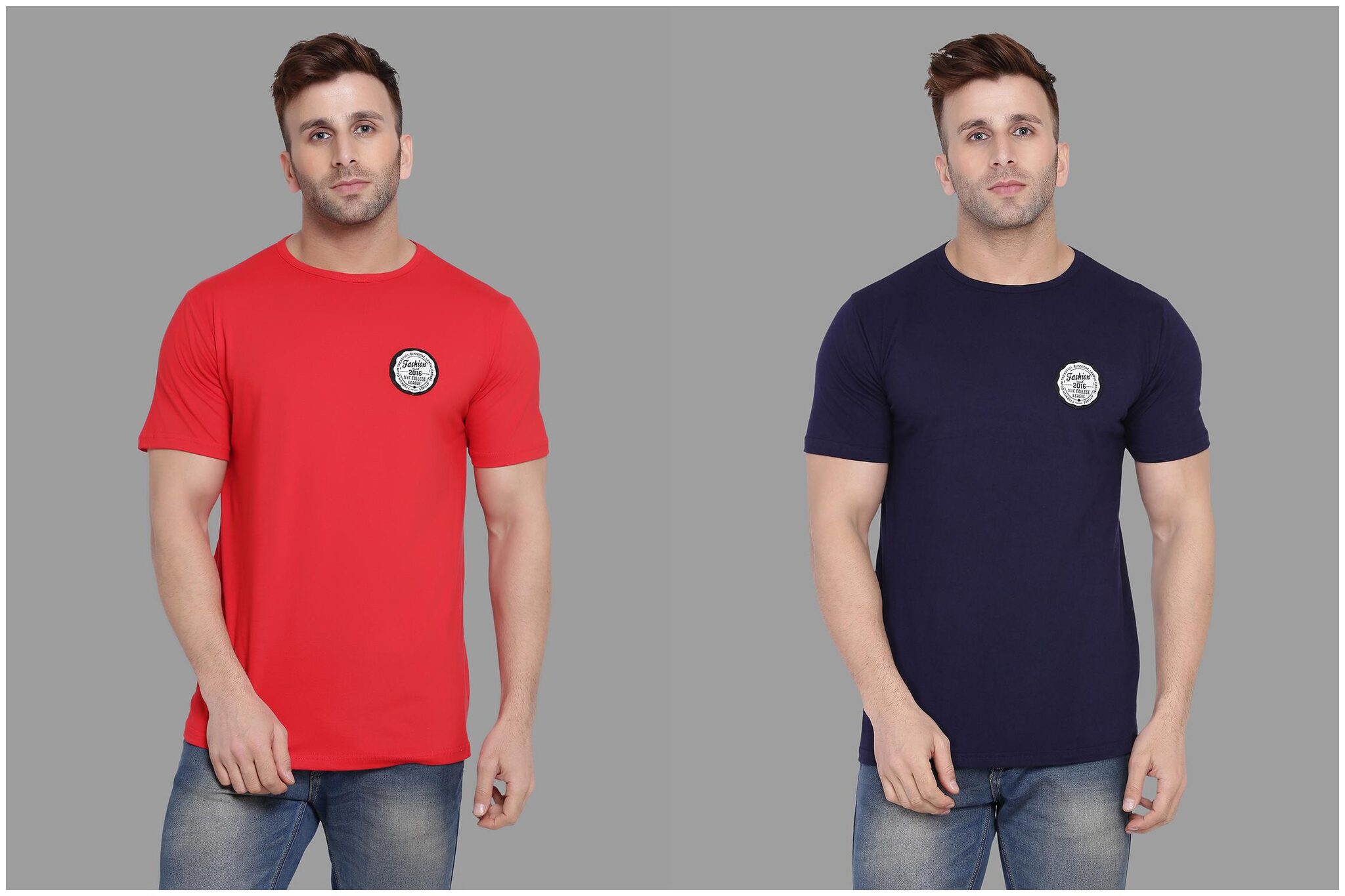 

BLISSTONE Men Red Navy blue Slim fit Cotton Blend Round neck T-Shirt - Pack Of 2