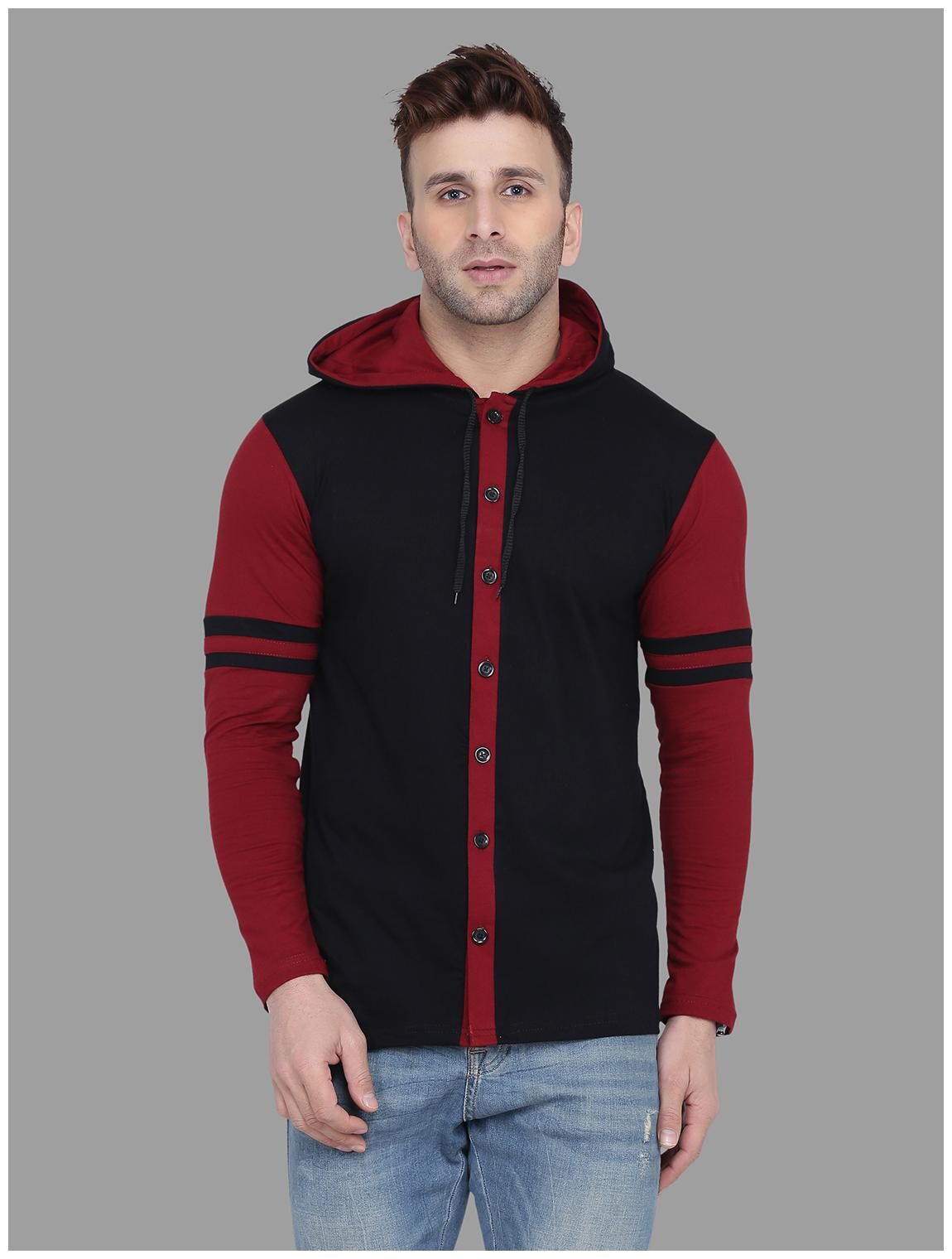

BLISSTONE Men Maroon Black Colorblocked Slim Fit Casual Shirt