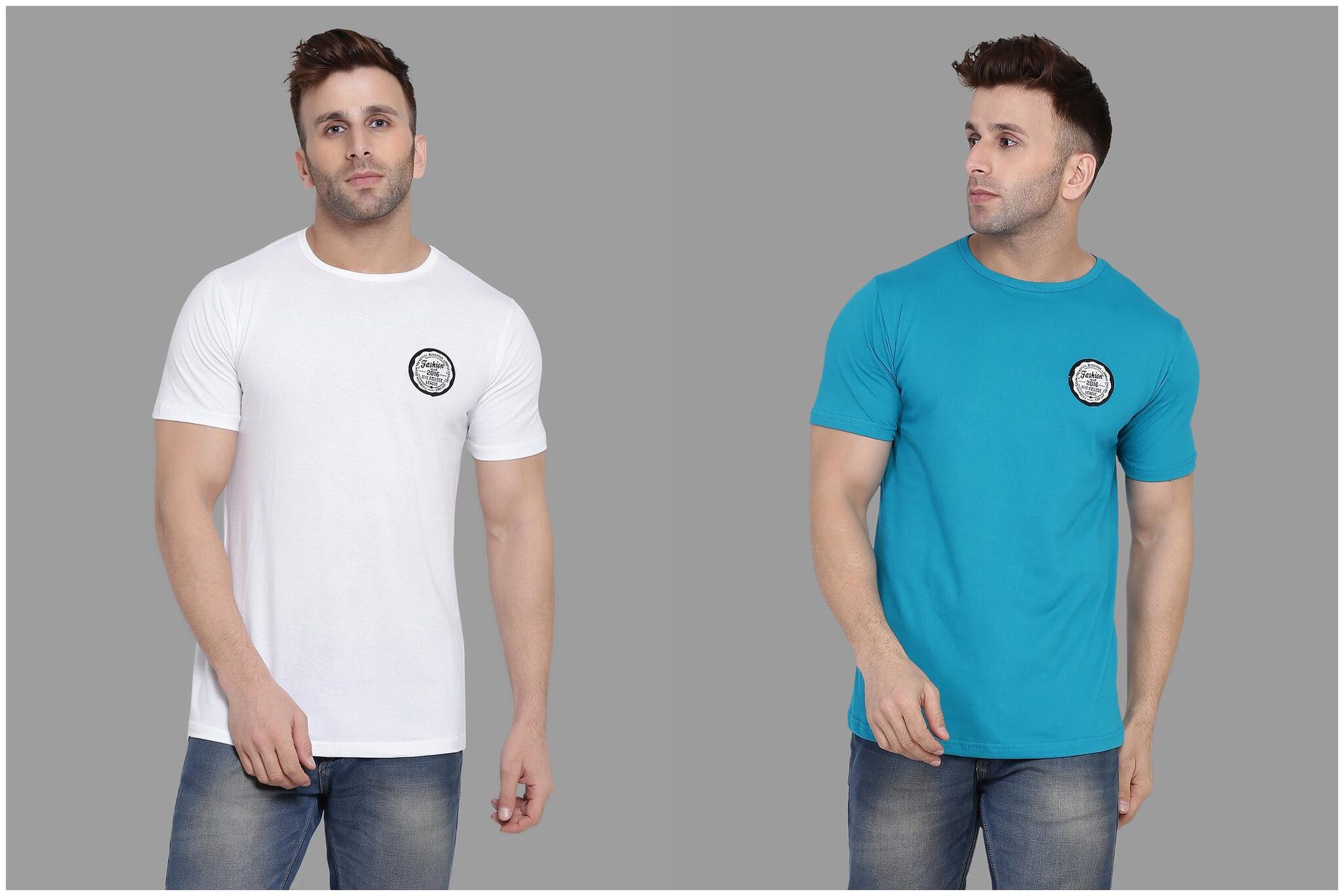 

BLISSTONE Men White Turquoise Slim fit Cotton Blend Round neck T-Shirt - Pack Of 2