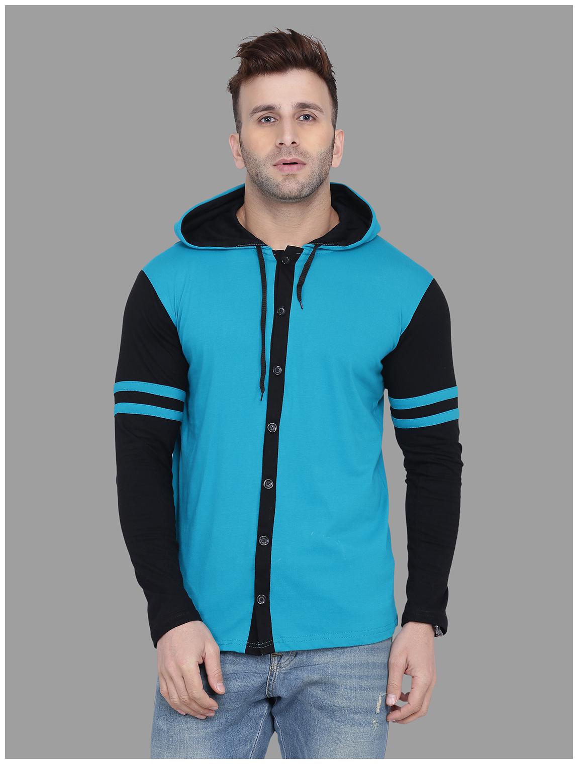 

BLISSTONE Men Cotton Blend Colorblocked Turquoise Black Casual Shirt