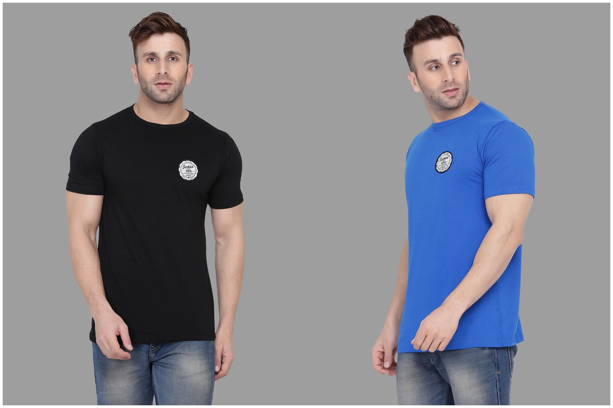 

BLISSTONE Men Black Blue Slim fit Cotton Blend Round neck T-Shirt - Pack Of 2